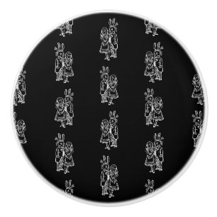 Bouton De Porte En Céramique Alice dans le motif blanc de lapin et d'Alice du
