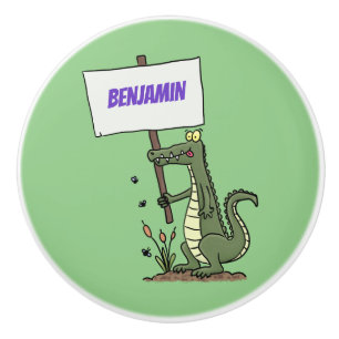 Bouton De Porte En Céramique Aligator de crocodile drôle avec dessin animé