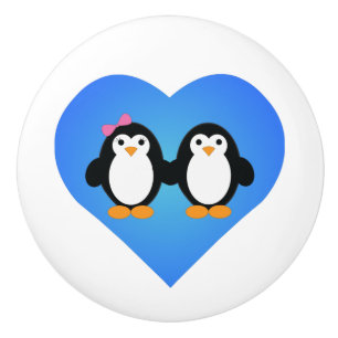 Bouton De Porte En Céramique Amour des pingouins