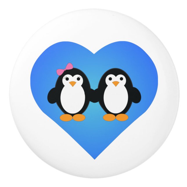 Bouton De Porte En Céramique Amour des pingouins (Devant)