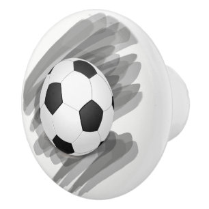 Bouton De Porte En Céramique Amusant Bal de football noir blanc traditionnel