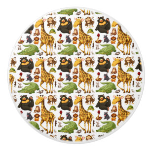 Bouton De Porte En Céramique Amusants mignons animaux de la jungle