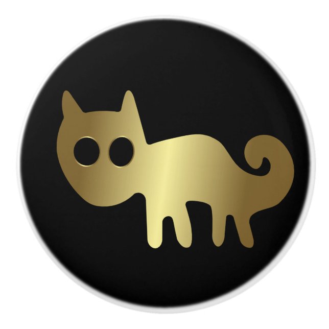 Bouton De Porte En Céramique Ancien animal Gold Chat (Devant)