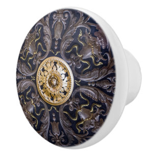 Bouton De Porte En Céramique Ancien ornement médiéval de sculpture en bois