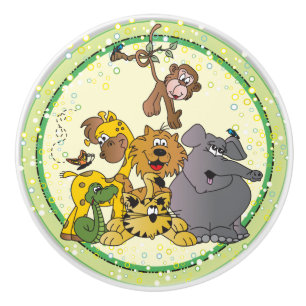 Bouton De Porte En Céramique Animaux de bébé de jungle de safari