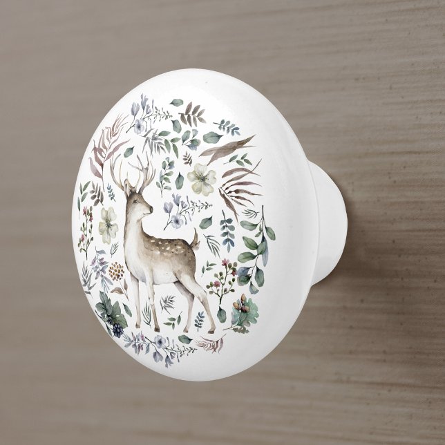 Bouton De Porte En Céramique Aquarelle botanique du Cerf de Bois (Créateur téléchargé)