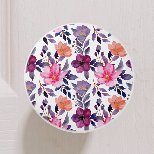 Bouton De Porte En Céramique Aquarelle botanique florale mignonne (Créateur téléchargé)