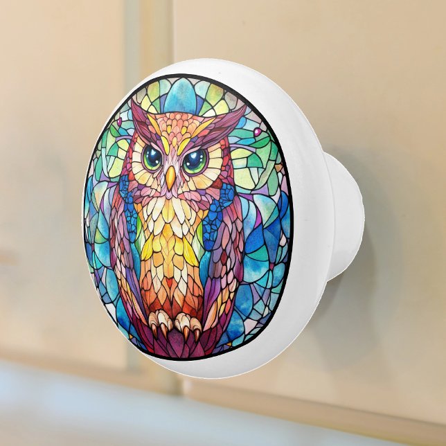 Bouton De Porte En Céramique Aquarelle Chouette en verre (Créateur téléchargé)