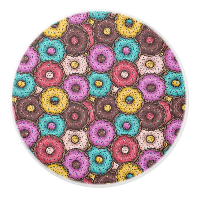 Bouton De Porte En Céramique Aquarelle colorée beignets avec Motif d'arrosage (Devant)