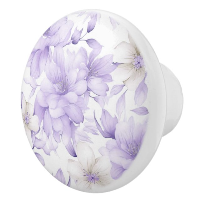 Bouton De Porte En Céramique Aquarelle délicate Fleurs violettes (Droite)