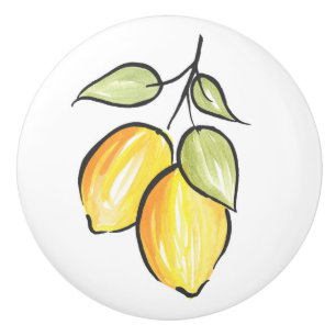 Bouton De Porte En Céramique Aquarelle et citrons d'encre