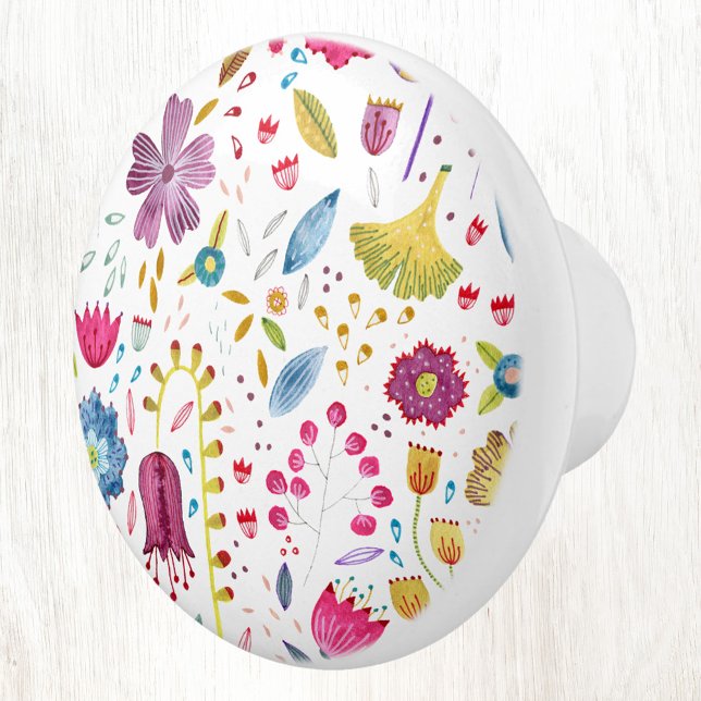 Bouton De Porte En Céramique Aquarelle fleur sauvage moderne (Watercolor wildflower modern ceramic door pull)