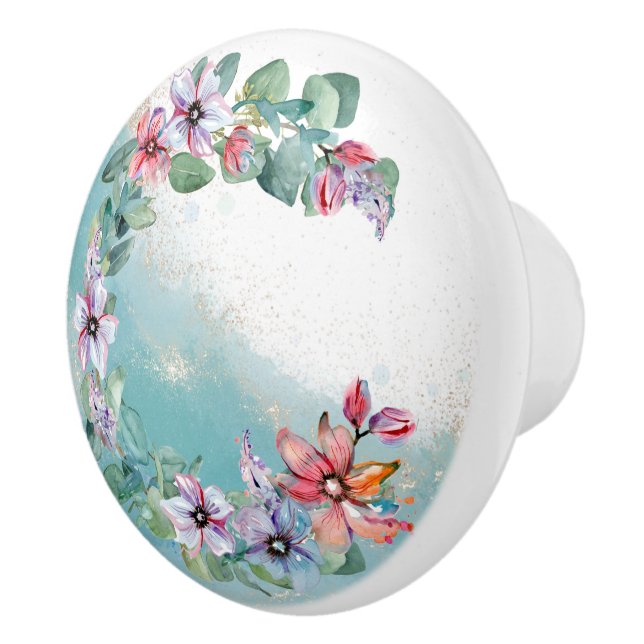 Bouton De Porte En Céramique Aquarelle Florale (Droite)