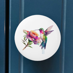 Bouton De Porte En Céramique Aquarelle florale des colibris