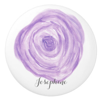 Bouton De Porte En Céramique Aquarelle personnalisée Fleur violet