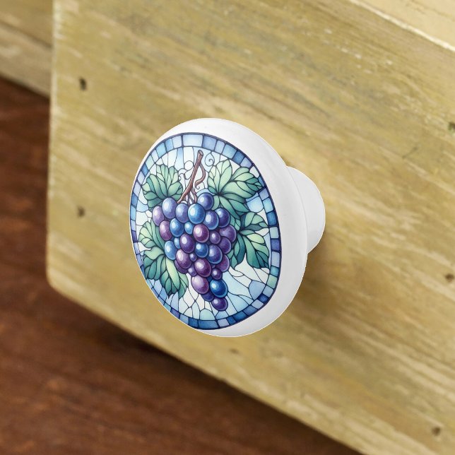 Bouton De Porte En Céramique Aquarelle Raisins Vitrail Bleu pourpre Vert (Créateur téléchargé)