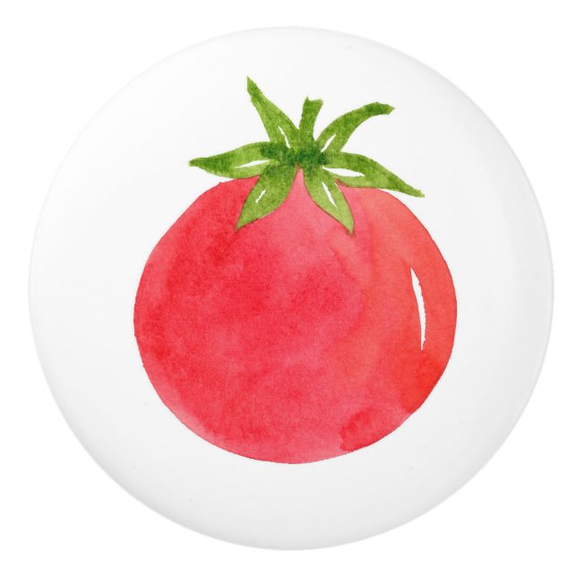 Bouton De Porte En Céramique Aquarelle Tomate (Devant)