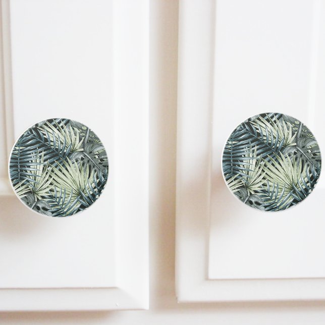 Bouton De Porte En Céramique Aquarelle verte Feuilles tropicaux (Créateur téléchargé)
