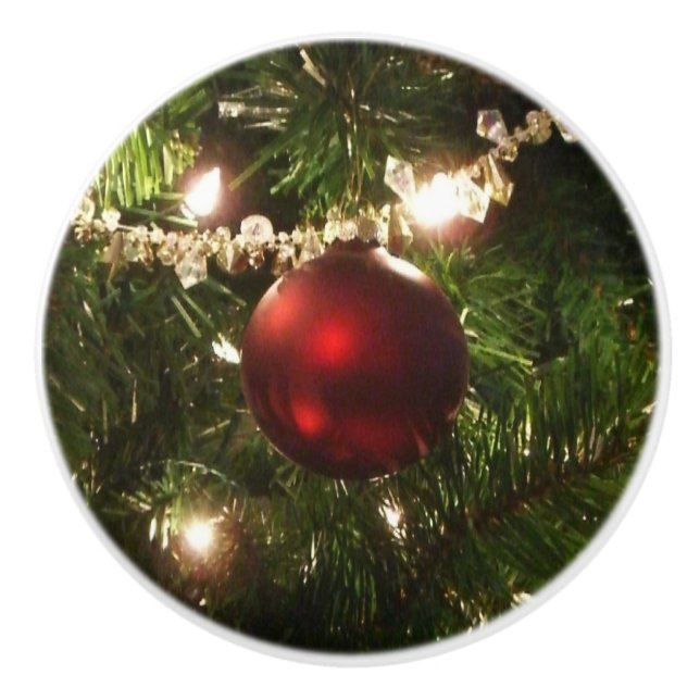 Bouton De Porte En Céramique Arbre de Noël I Vacances Plutôt vert et rouge (Devant)