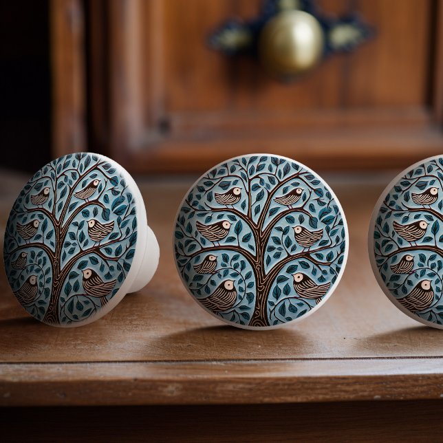 Bouton De Porte En Céramique Arbre de vie Art Nouveau Oiseaux perchés (Créateur téléchargé)