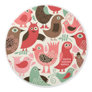 Bouton De Porte En Céramique arrière - plan avec les oiseaux mignons