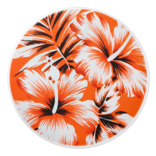 Bouton De Porte En Céramique Arrière - plan hawaïen de fleur de ketmie