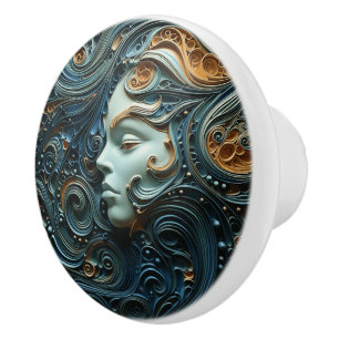 Bouton De Porte En Céramique Art 3D de la femme Lune