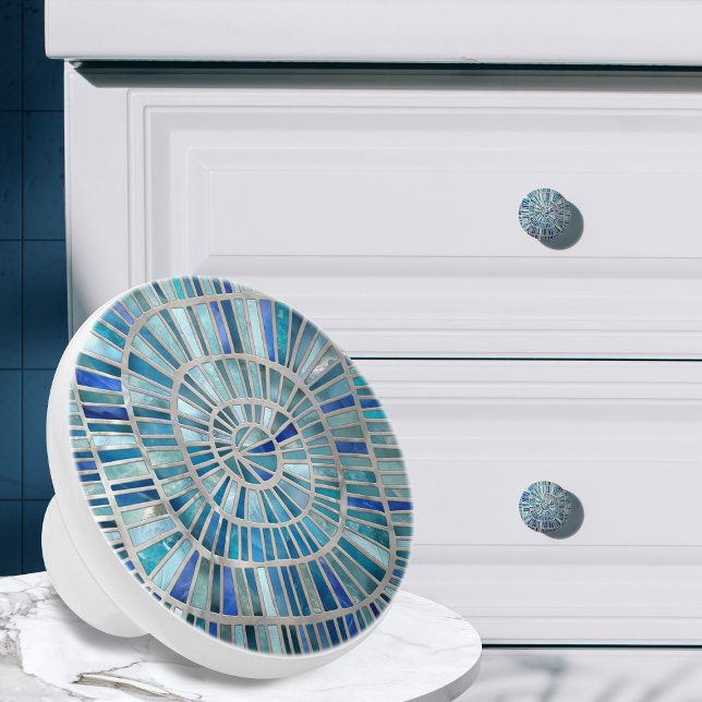 Bouton De Porte En Céramique Art de la mosaïque spirale - Aquamarine (Créateur téléchargé)