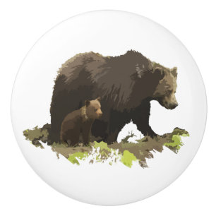 Bouton De Porte En Céramique Art de nature animale d'ours Brown et de faune de