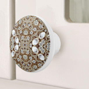 Bouton De Porte En Céramique Art Déco Glamour Vintage Mode Beige Or