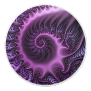 Bouton De Porte En Céramique Art fractal abstrait vibrant rose violet en spiral