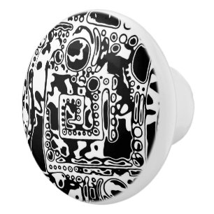 Bouton De Porte En Céramique Art Géométrique Noir Et Blanc 25