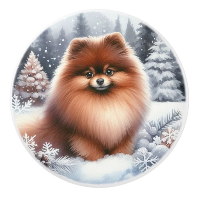 Bouton De Porte En Céramique Art hivernal Brown de Poméranie (Devant)
