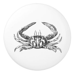 Bouton De Porte En Céramique Art noir et blanc de cru de crabe