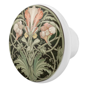 Bouton De Porte En Céramique Art Nouveau Floral