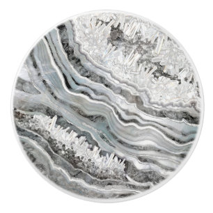 Bouton De Porte En Céramique Art numérique noir blanc et bleu foncé