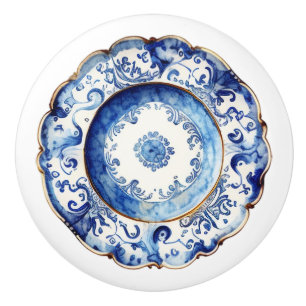 Bouton De Porte En Céramique Assiette Bleue Chinoiserie