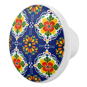 Bouton De Porte En Céramique Azul Flor Mosaic 