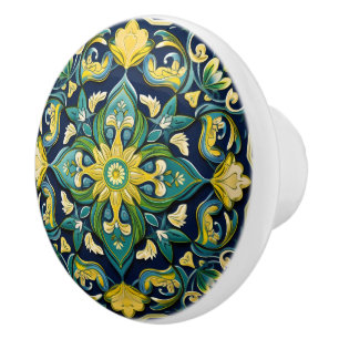 Bouton De Porte En Céramique 💙 💛 Azulejos Midnight Garden