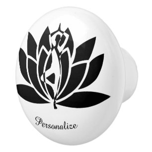 Bouton De Porte En Céramique B & W Yoga Zen Lotus Fleur Personnaliser le Dresse