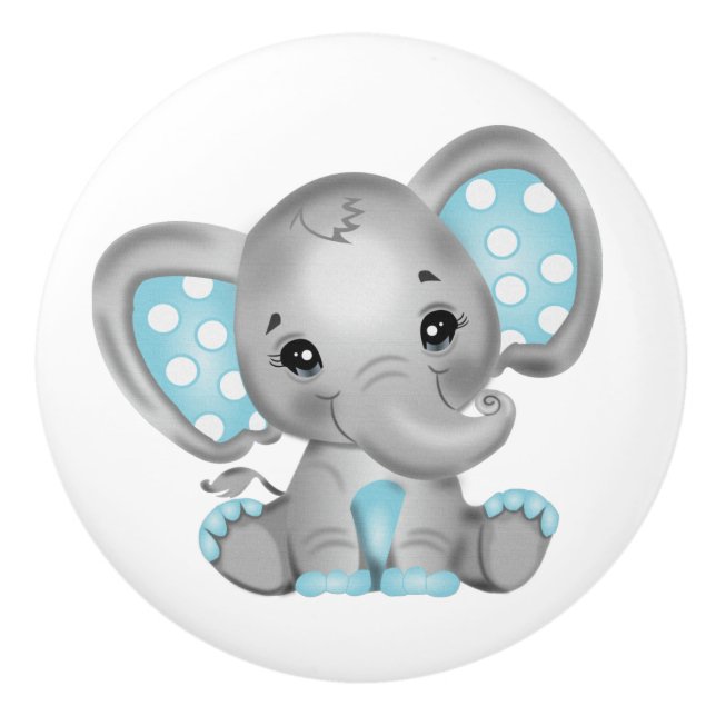 Bouton De Porte En Céramique Baby Boy Elephant (Devant)