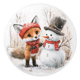 Bouton De Porte En Céramique Baby Fox et Snowman