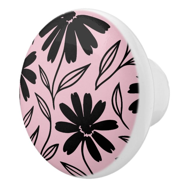 Bouton De Porte En Céramique Baies d'encre noire Boho rose (Droite)