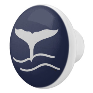 Bouton De Porte En Céramique Baleines Tail Motif Marine et Grey