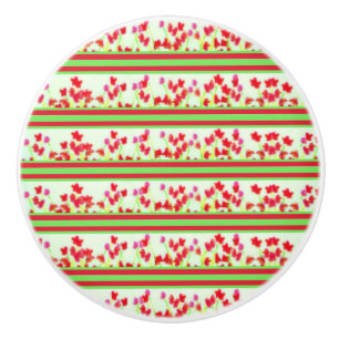 Bouton De Porte En Céramique Bande florale rouge