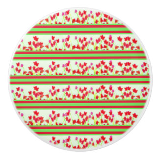 Bouton De Porte En Céramique Bande florale rouge