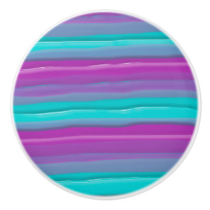 Bouton De Porte En Céramique Bandes d'aqua violet blanc
