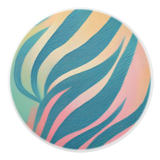 Bouton De Porte En Céramique Bandes de Tiger Pastel (Devant)