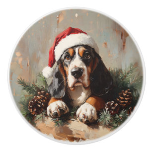 Bouton De Porte En Céramique Basset Hound dans une peinture à l'huile de chapea