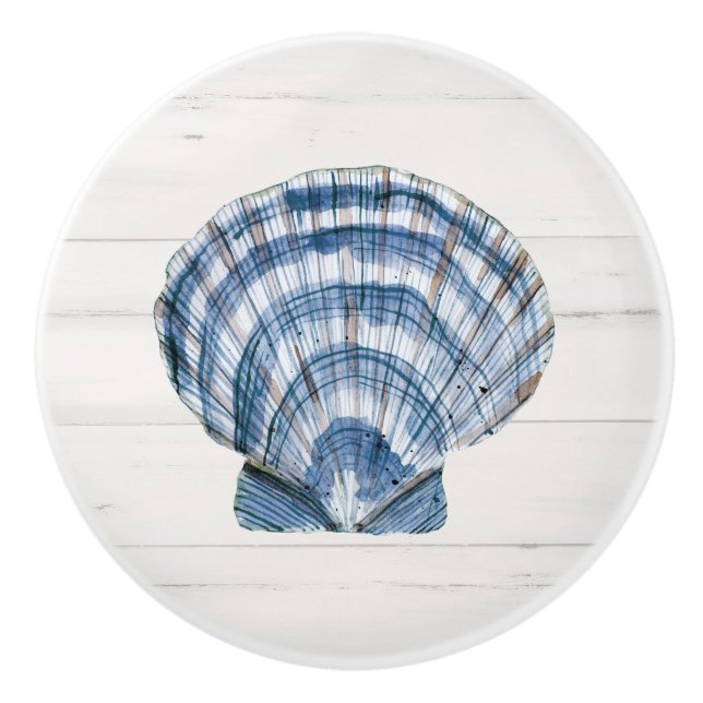 Bouton De Porte En Céramique Beach Seashell Marine moderne Blue White Barreau W (Devant)